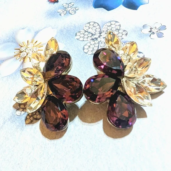 1980s Designer Signed Todd Anthony Crystal Runway Style Earrings - Picture 5 of 5